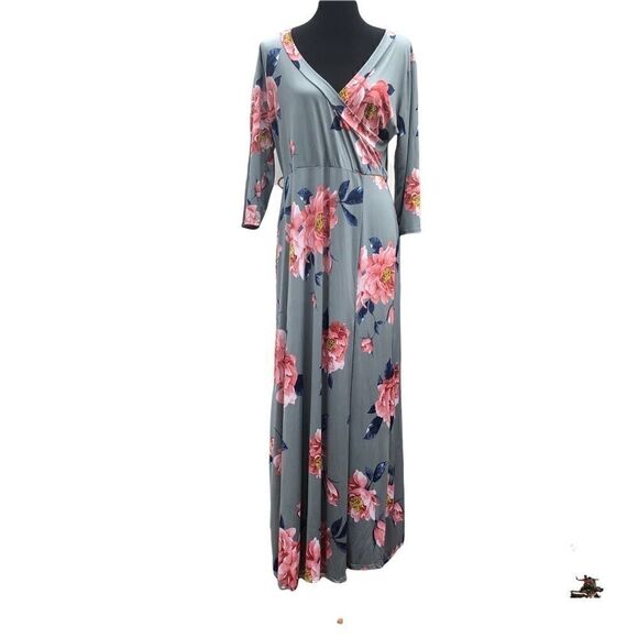 Size 14/16 Jeanette Plus Front Wrap Flattering Long Floral Dress! - Picture 4 of 8